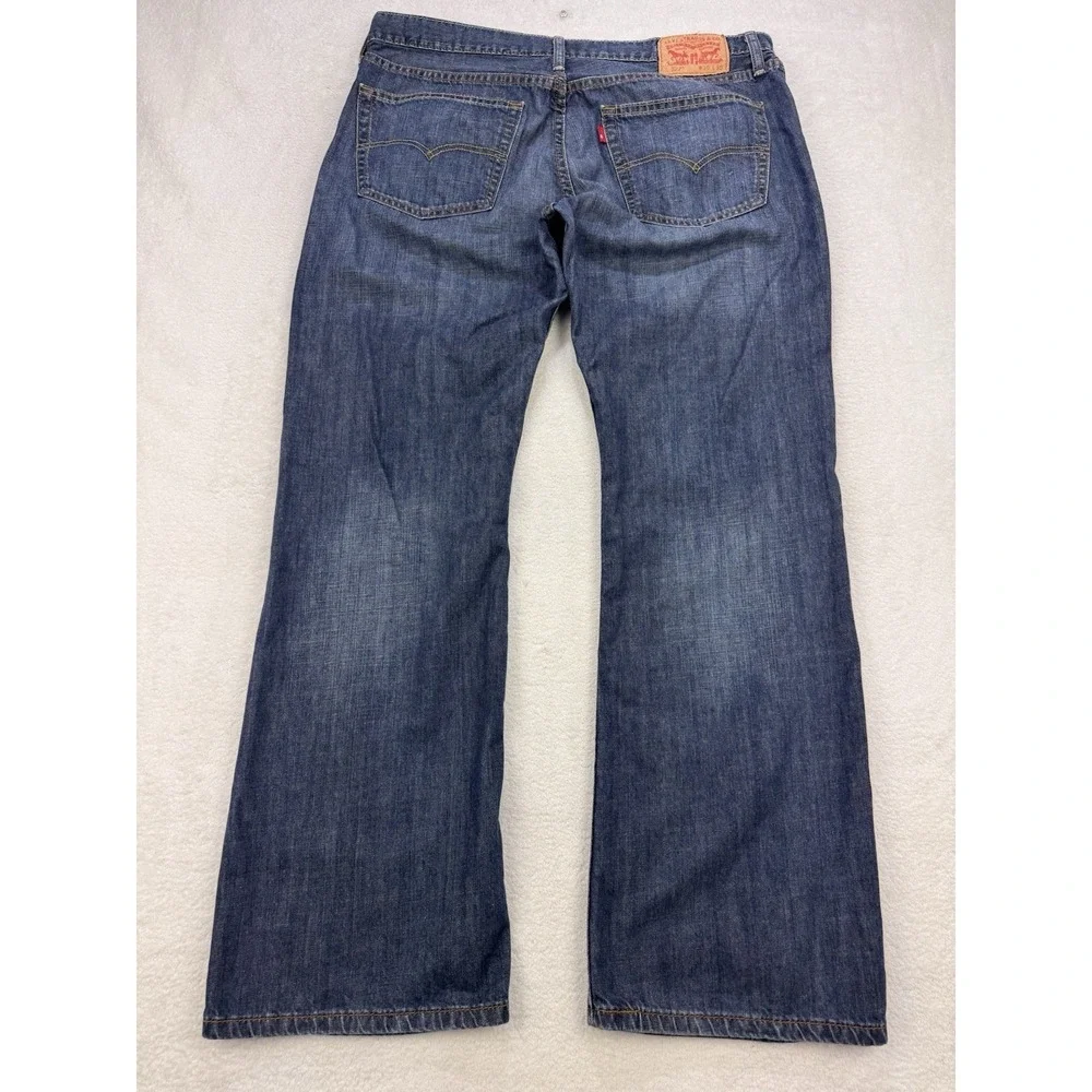 Levis 527 Jeans Men 36x30 Blue Slim Boot Distressed Whisker Denim Cowboy Western